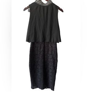 LA SCALA Houndstooth bodycon Sequinned Mini Dress Black Dress.Size Large.